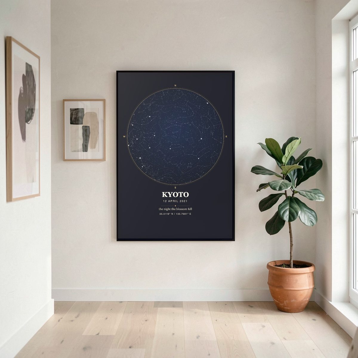 Mockup: Skynolie star map posters on a gallery wall